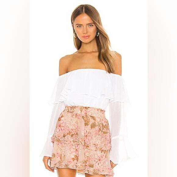 NWT Show Me Your Mumu Love Spell white Ruffle Crop Top Revolve - Picture 7 of 7